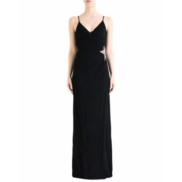 Just Cavalli Black Jersey Knit Viscose Maxi Dress Star Embroidery SZ 42 IT 6 US - Picture 1 of 5